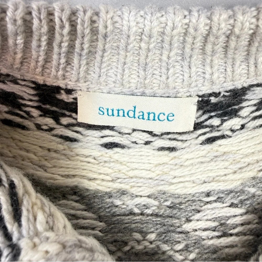SUNDANCE Gray Cotton Merino Wool Blend Fair Isle Pattern Sample Sweater